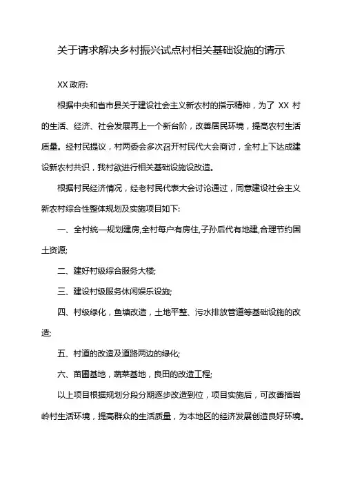 关于请求解决乡村振兴试点村相关基础设施的请示