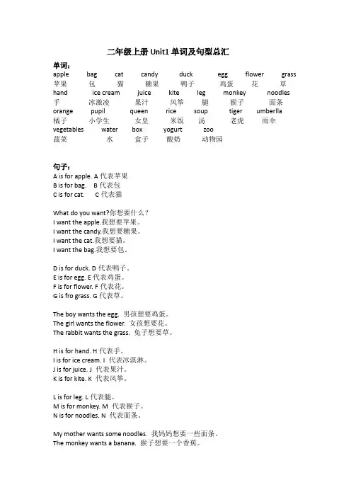 清华版英语二年级上册重点单词和句型