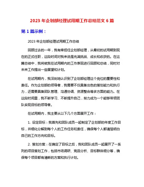 2023年企划部经理试用期工作总结范文6篇