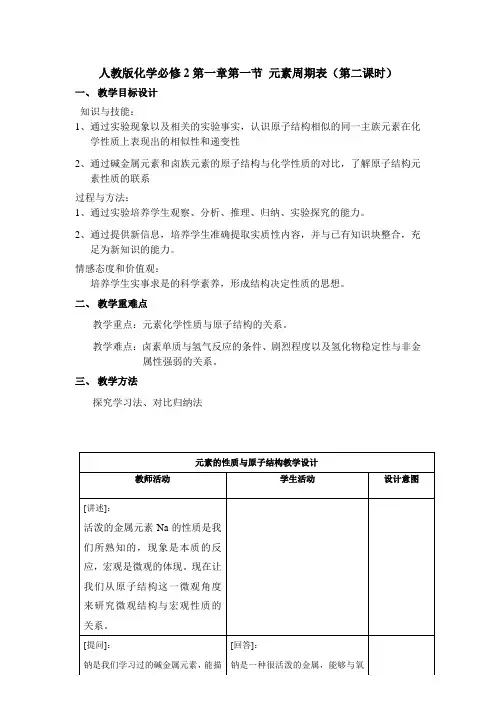 必修2第一章第一节 元素周期表(第二课时)教学设计