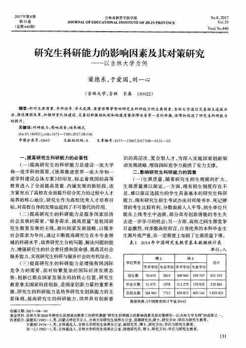 研究生科研能力的影响因素及其对策研究——以吉林大学为例
