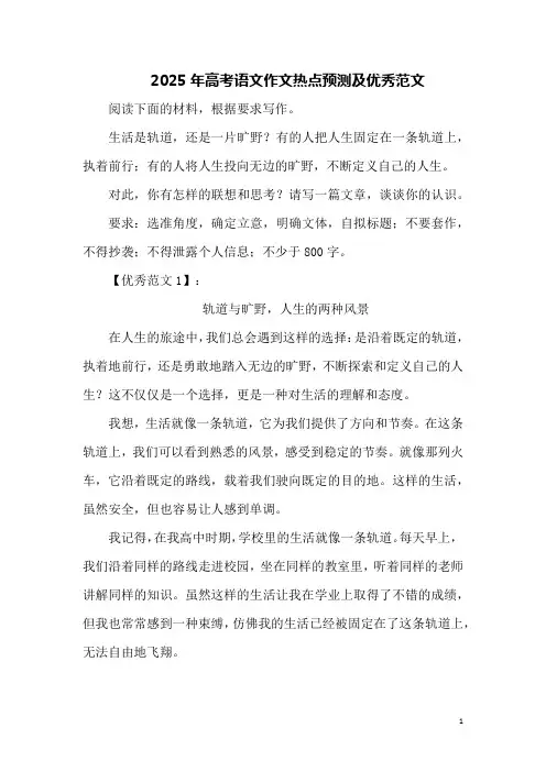 2025年高考语文作文热点预测及优秀范文