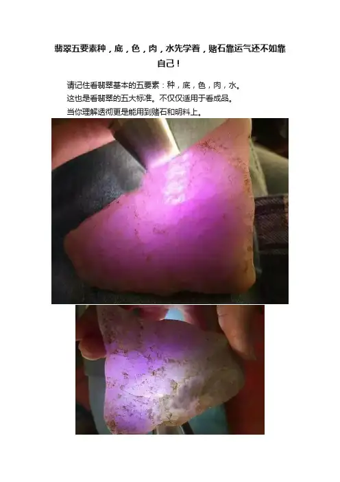 翡翠五要素种，底，色，肉，水先学着，赌石靠运气还不如靠自己！