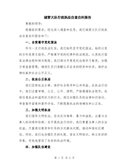 城管大队行政执法自查自纠报告