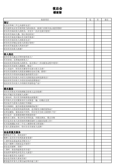 服务质量评定检查表