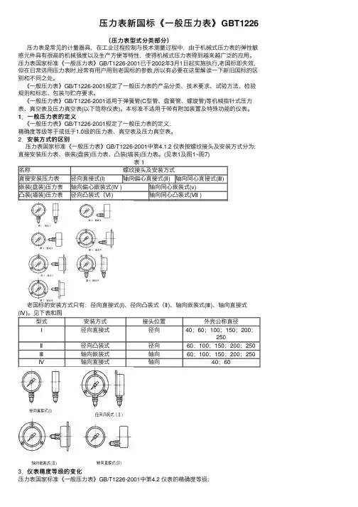 压力表新国标《一般压力表》GBT1226