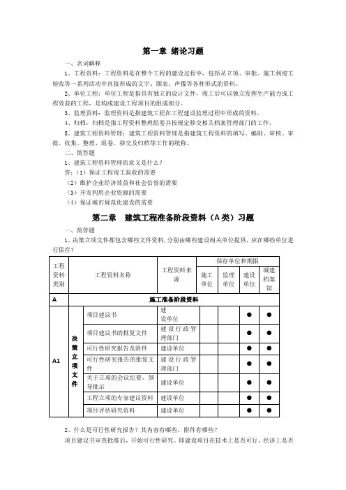电子教案与课件：建筑工程技术资料与管理习题答案