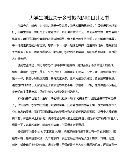 大学生创业关于乡村振兴的项目计划书