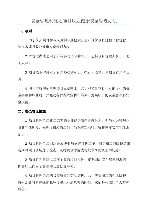 安全管理制度之项目职业健康安全管理办法