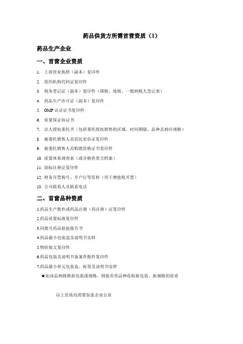 食品、药品企业相关资质资料