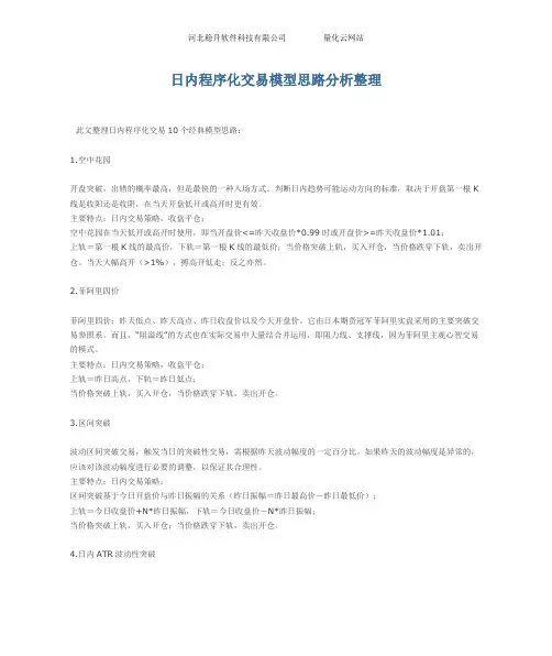 日内程序化交易模型思路分析整理
