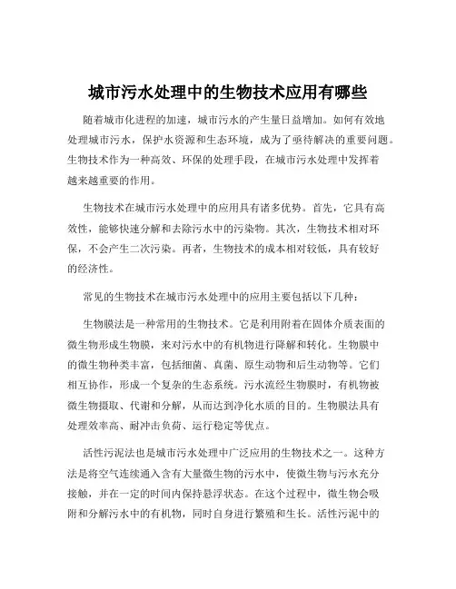 城市污水处理中的生物技术应用有哪些