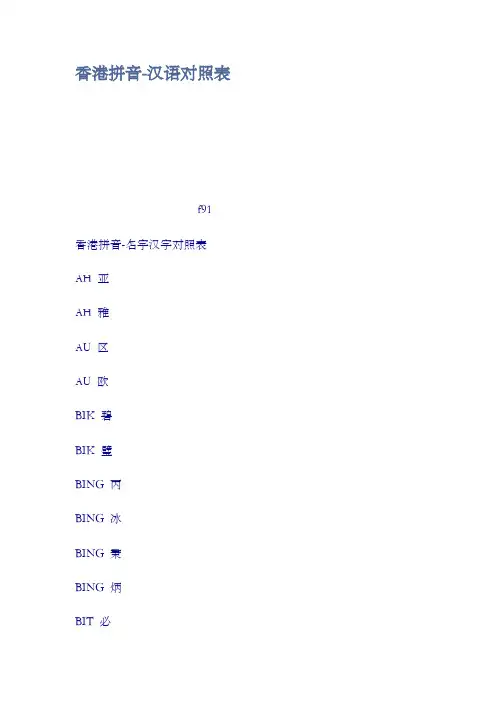 香港拼音汉语对照表