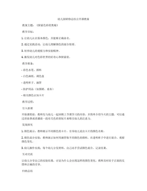 幼儿园研修总结公开课教案