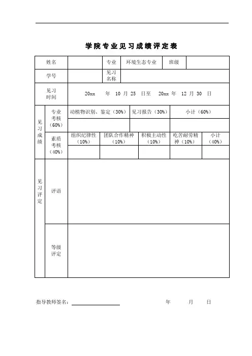 学院专业见习成绩评定表(标准版)(含使用说明)