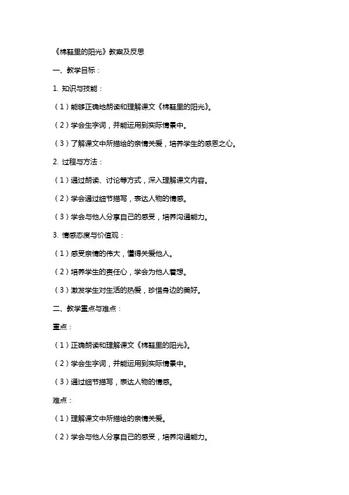 《棉鞋里的阳光》教案及反思