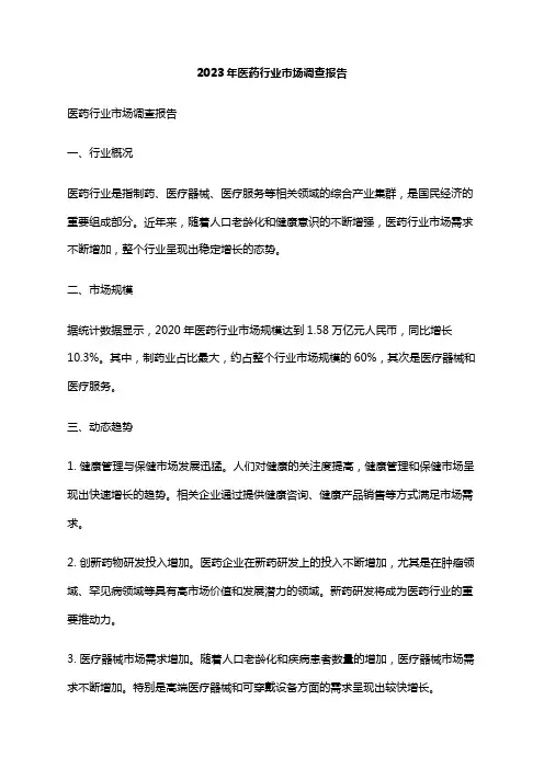 2023年医药行业市场调查报告