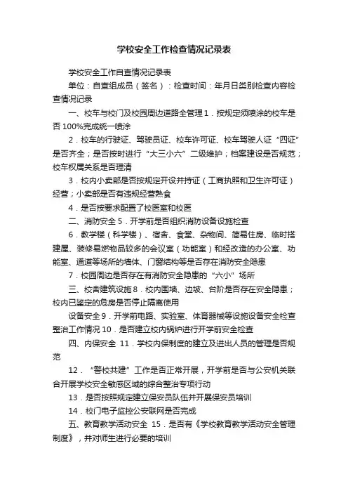 学校安全工作检查情况记录表