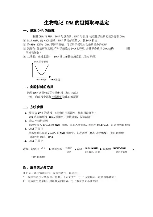 生物选修笔记-dna的粗提取与鉴定解析