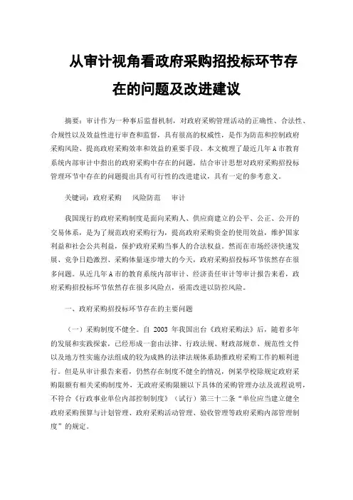 从审计视角看政府采购招投标环节存在的问题及改进建议