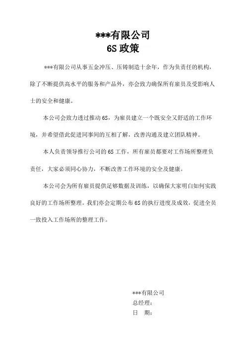 6S政策 目标及委员职责 组织架构图