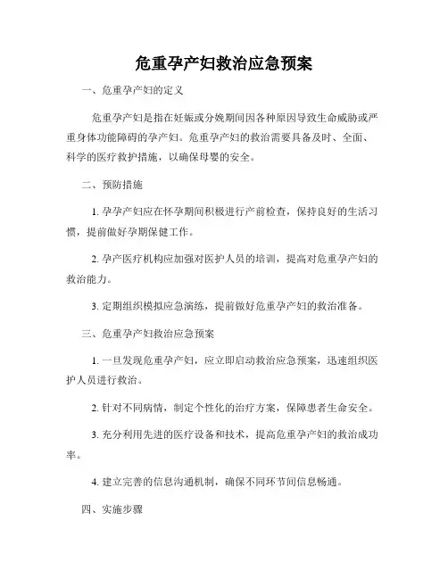 危重孕产妇救治应急预案