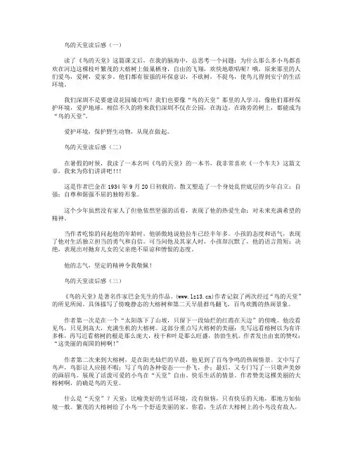 鸟的天堂读后感