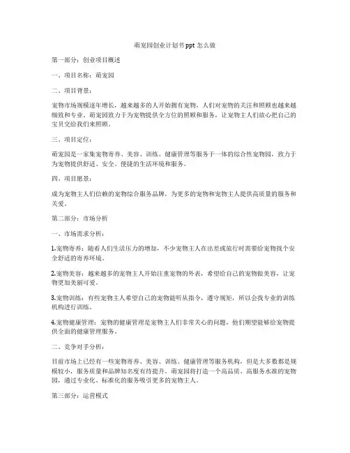 萌宠园创业计划书ppt怎么做