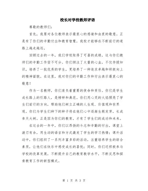 校长对学校教师评语