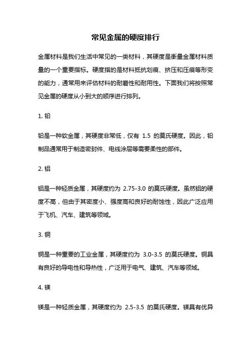 常见金属的硬度排行