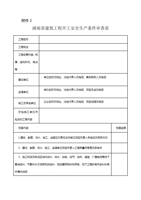 湖南省建筑工程开工安全生产条件审查表