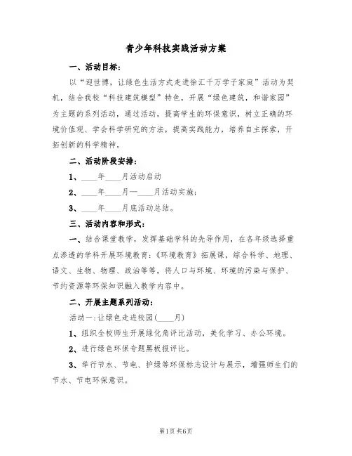 青少年科技实践活动方案（三篇）