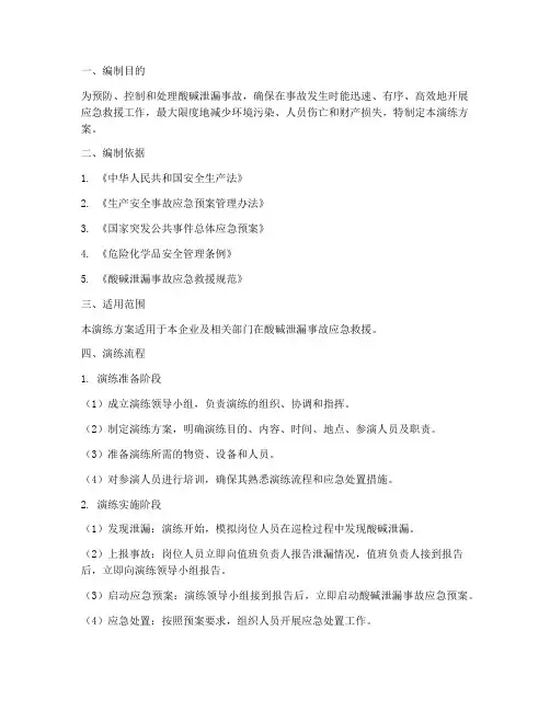酸碱泄漏应急演练方案及流程