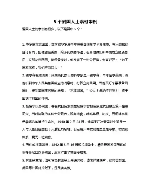 5个爱国人士素材事例