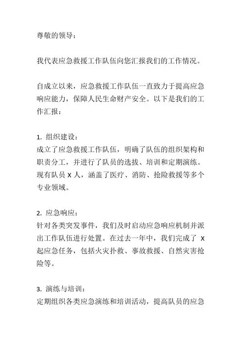 应急救援工作队伍工作汇报