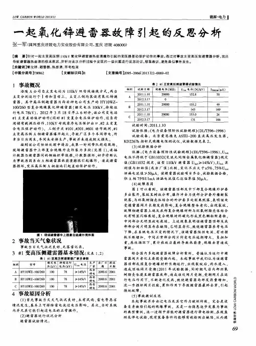 一起氧化锌避雷器故障引起的反思分析