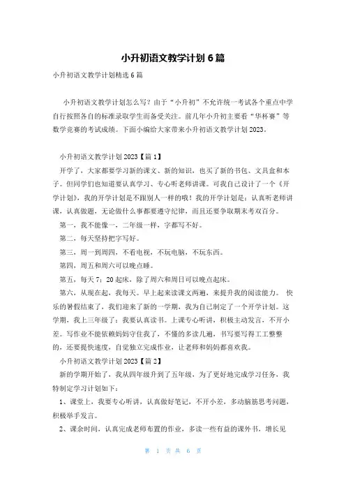 小升初语文教学计划6篇