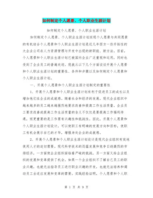 如何制定个人愿景、个人职业生涯计划