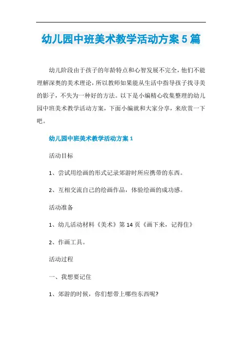 幼儿园中班美术教学活动方案5篇