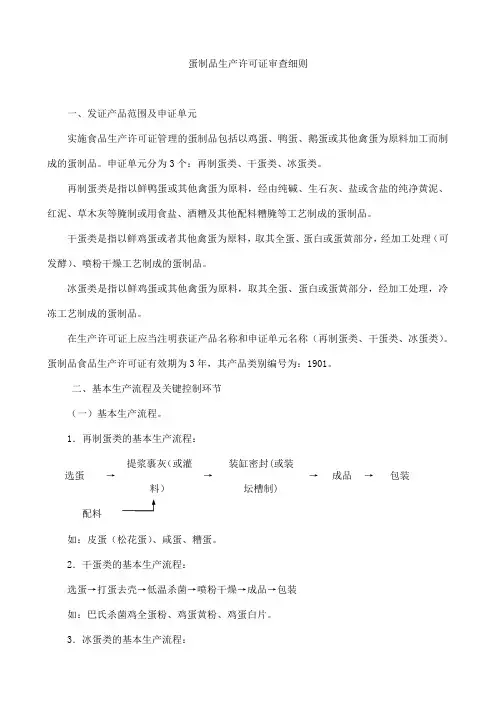 蛋制品生产许可证审查细则