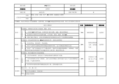 IPQC组长岗位说明书