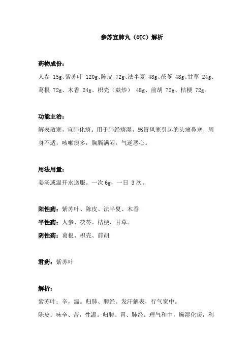 常用中成药解析——参苏宣肺丸(OTC)