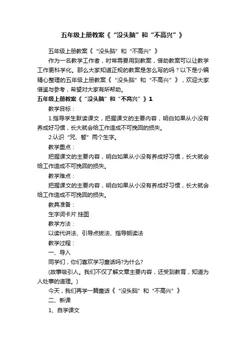 五年级上册教案《“没头脑”和“不高兴”》