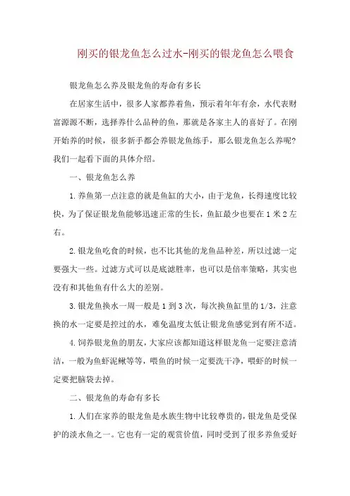 刚买的银龙鱼怎么过水-刚买的银龙鱼怎么喂食