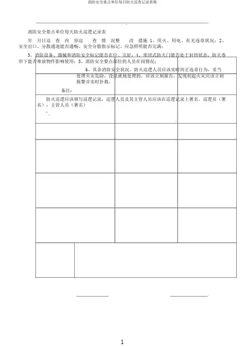 消防安全重点单位每日防火巡查记录表格