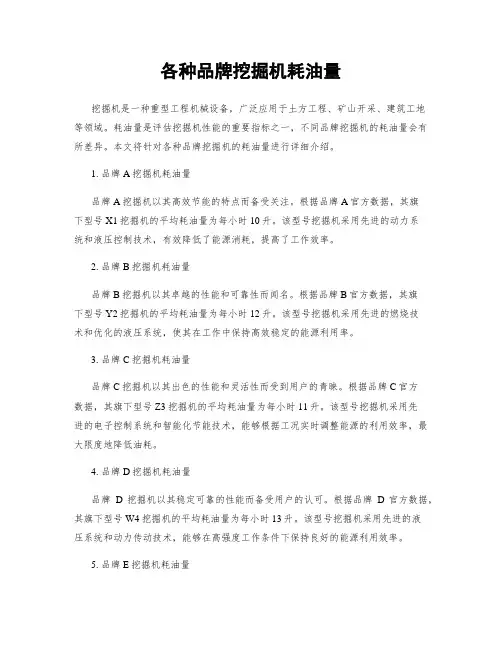 各种品牌挖掘机耗油量