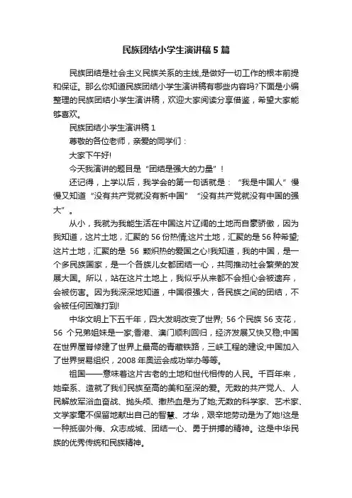 民族团结小学生演讲稿5篇