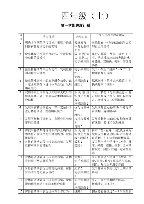 小学体育四年级上册教案全册
