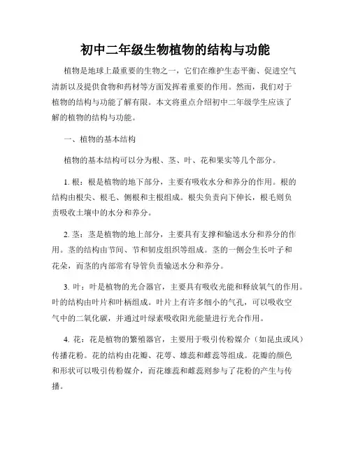 初中二年级生物植物的结构与功能