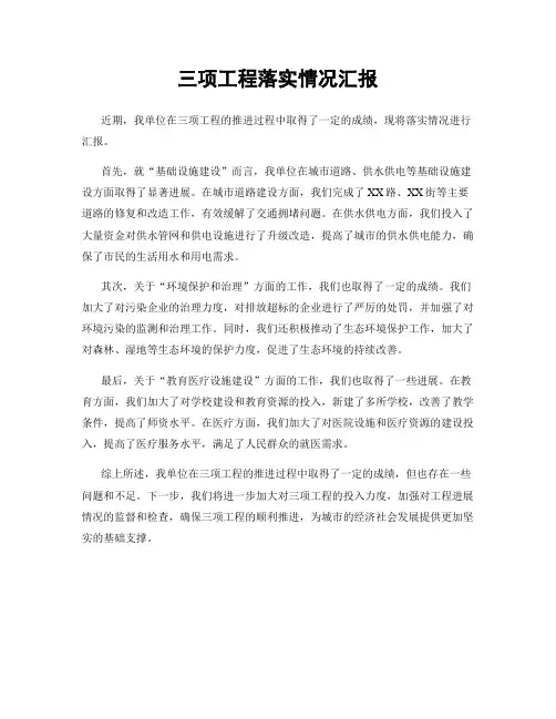 三项工程落实情况汇报